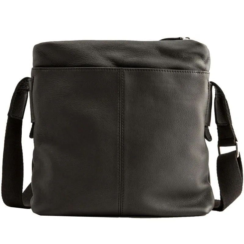 Small Cool Black Square Leather Mens Messenger Bags Shoulder Bags for Men