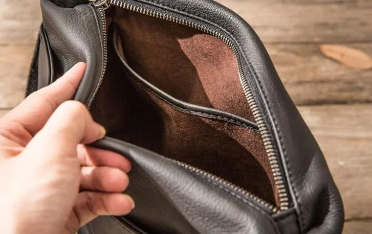 Small Cool Black Square Leather Mens Messenger Bags Shoulder Bags for Men