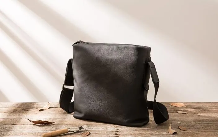 Small Cool Black Square Leather Mens Messenger Bags Shoulder Bags for Men