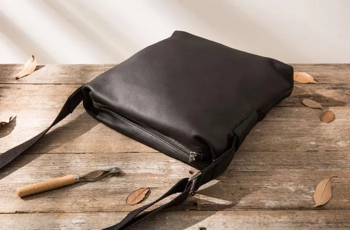 Small Cool Black Square Leather Mens Messenger Bags Shoulder Bags for Men