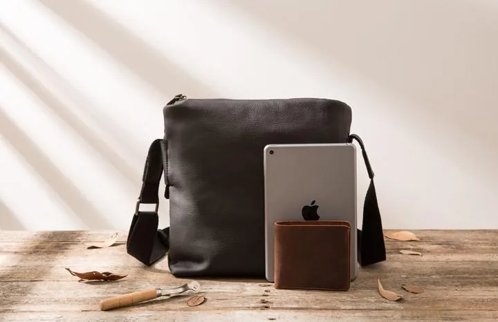 Small Cool Black Square Leather Mens Messenger Bags Shoulder Bags for Men