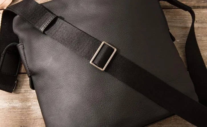 Small Cool Black Square Leather Mens Messenger Bags Shoulder Bags for Men
