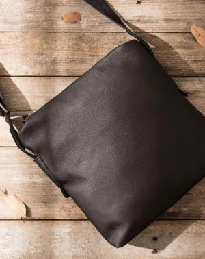 Small Cool Black Square Leather Mens Messenger Bags Shoulder Bags for Men