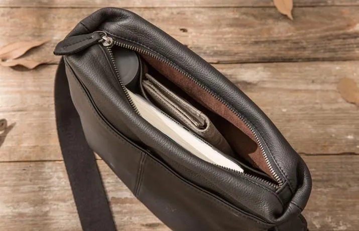 Small Cool Black Square Leather Mens Messenger Bags Shoulder Bags for Men