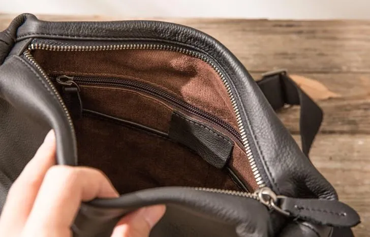 Small Cool Black Square Leather Mens Messenger Bags Shoulder Bags for Men