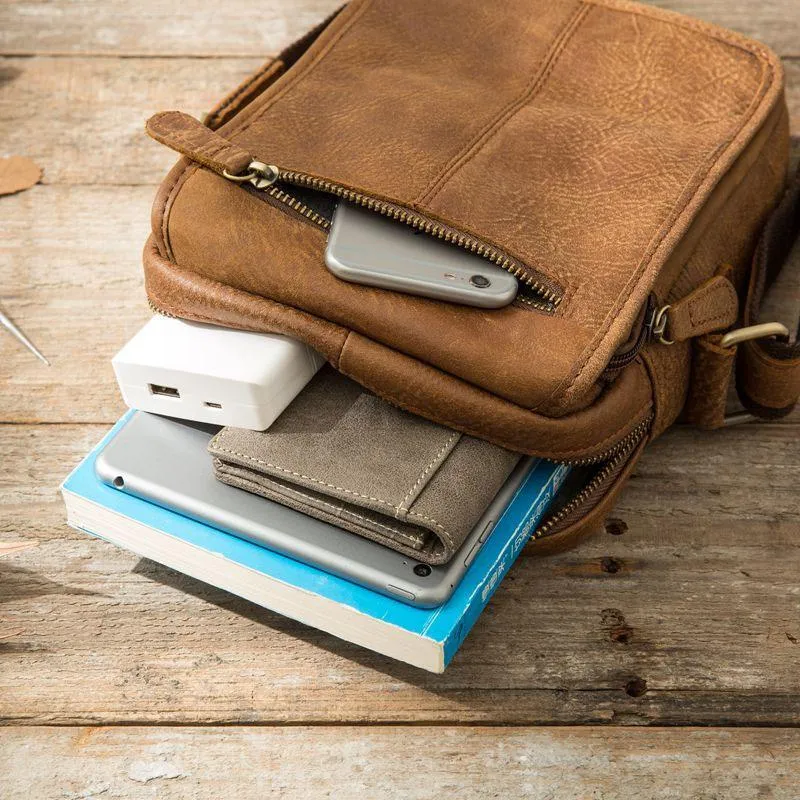 Small Cool Leather Mens Messenger Bags Shoulder Bags for Men