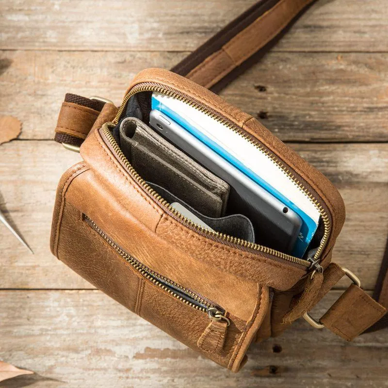 Small Cool Leather Mens Messenger Bags Shoulder Bags for Men