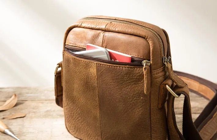 Small Cool Leather Mens Messenger Bags Shoulder Bags for Men