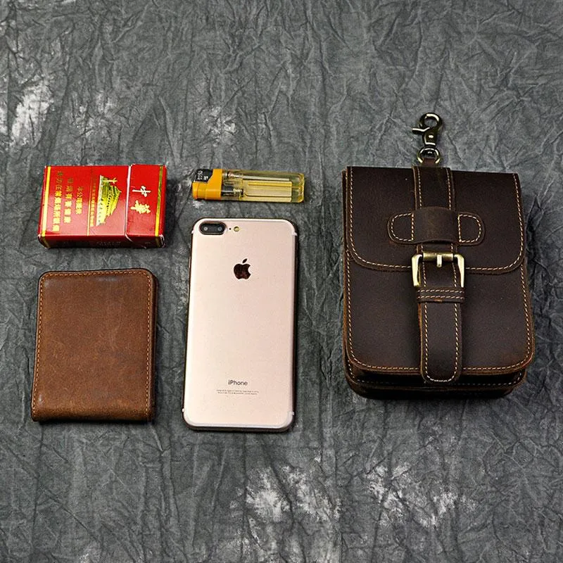 Small Leather Belt Pouch Mens Holsters Belt Cases Cell Phone Waist Pouch for Men