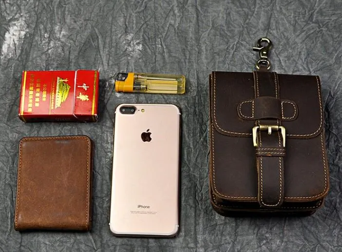 Small Leather Belt Pouch Mens Holsters Belt Cases Cell Phone Waist Pouch for Men