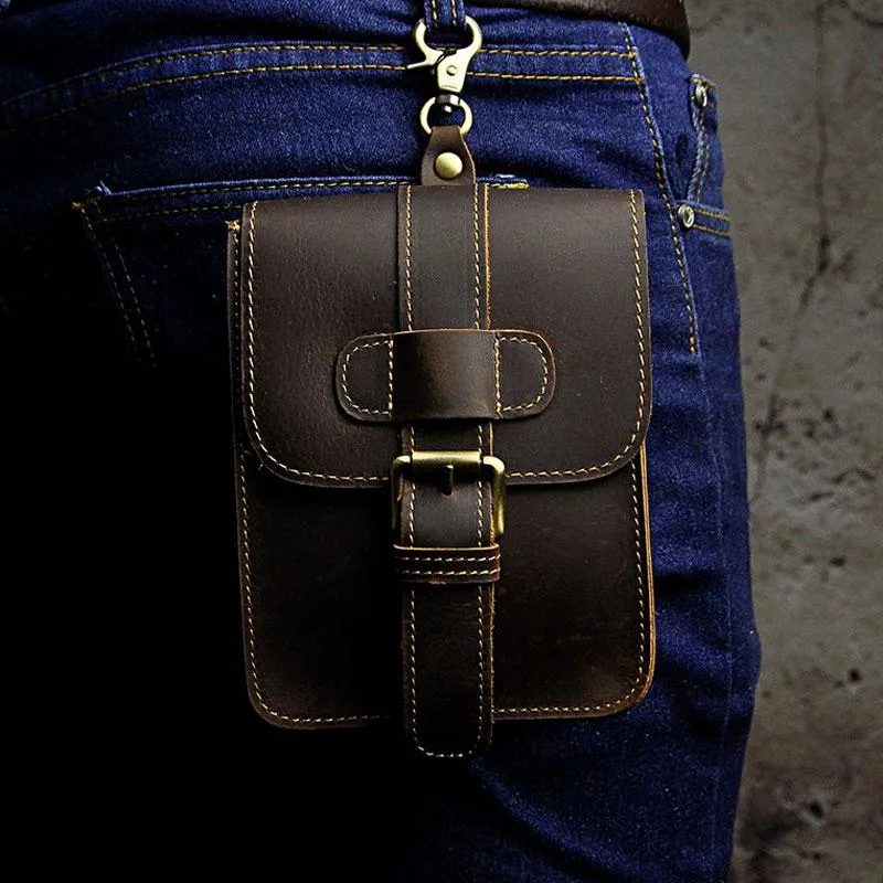 Small Leather Belt Pouch Mens Holsters Belt Cases Cell Phone Waist Pouch for Men