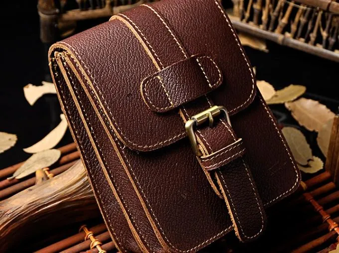 Small Leather Belt Pouch Mens Holsters Belt Cases Cell Phone Waist Pouch for Men