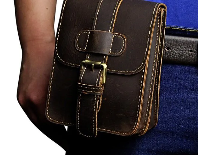 Small Leather Belt Pouch Mens Holsters Belt Cases Cell Phone Waist Pouch for Men