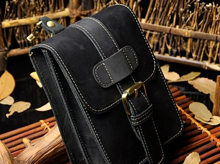 Small Leather Belt Pouch Mens Holsters Belt Cases Cell Phone Waist Pouch for Men