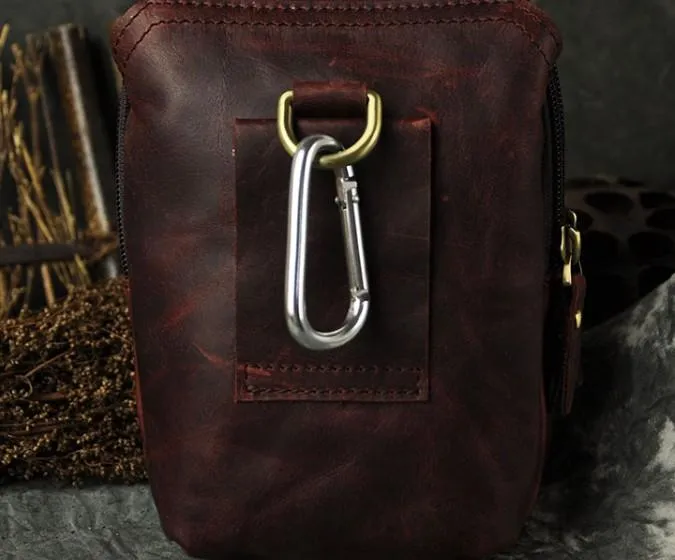 Small Mens Leather Belt Pouch Holster Belt Cases Cell Phone Waist Pouch for Men