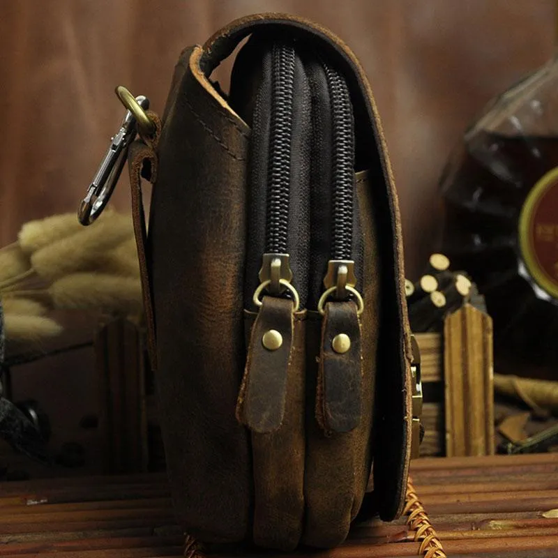 Small Mens Leather Belt Pouch Holster Belt Cases Cell Phone Waist Pouch for Men