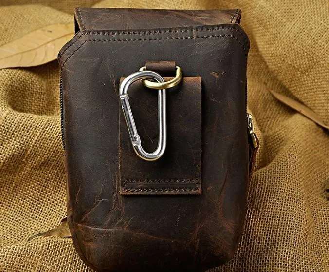 Small Mens Leather Belt Pouch Holster Belt Cases Cell Phone Waist Pouch for Men