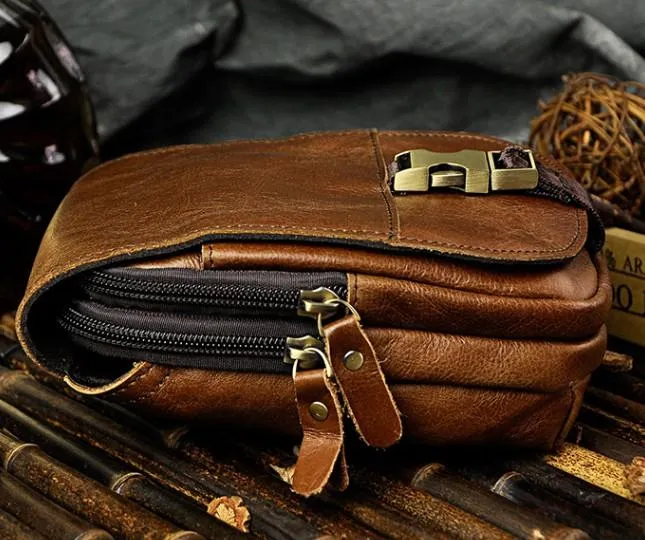 Small Mens Leather Belt Pouch Holster Belt Cases Cell Phone Waist Pouch for Men