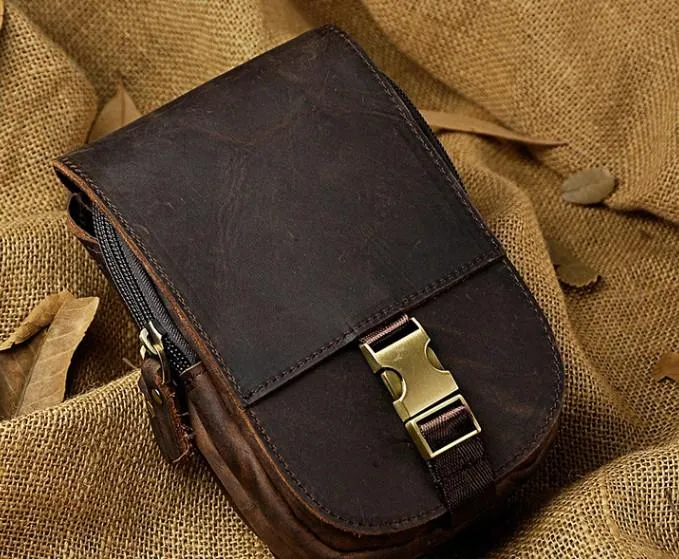 Small Mens Leather Belt Pouch Holster Belt Cases Cell Phone Waist Pouch for Men
