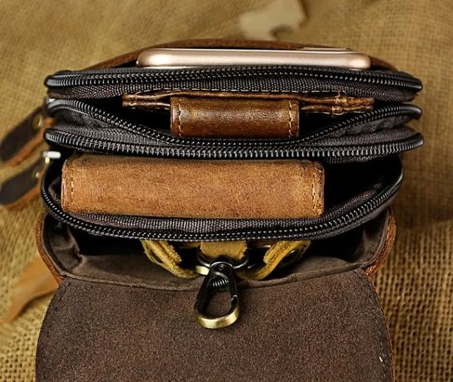 Small Mens Leather Belt Pouch Holster Belt Cases Cell Phone Waist Pouch for Men