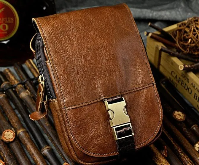 Small Mens Leather Belt Pouch Holster Belt Cases Cell Phone Waist Pouch for Men