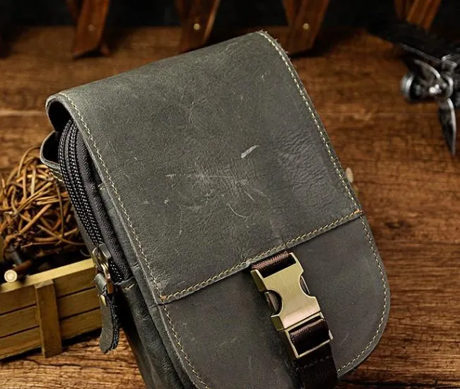 Small Mens Leather Belt Pouch Holster Belt Cases Cell Phone Waist Pouch for Men