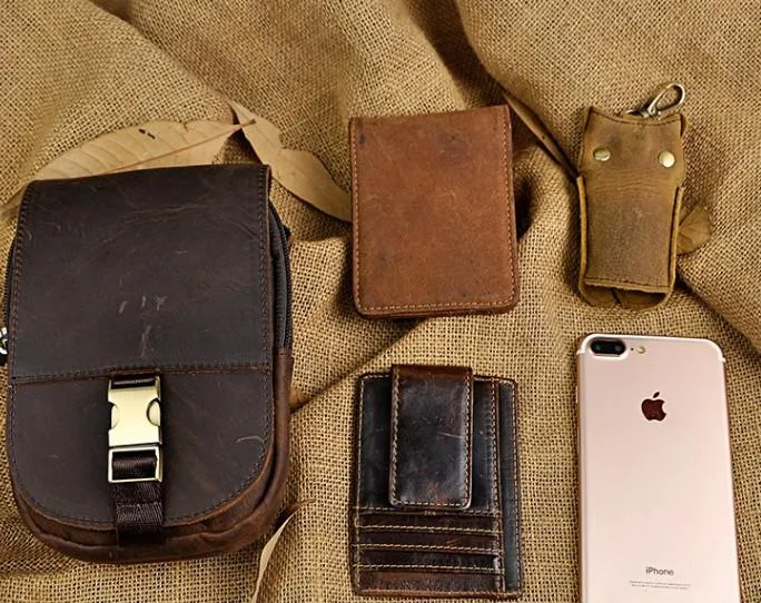 Small Mens Leather Belt Pouch Holster Belt Cases Cell Phone Waist Pouch for Men