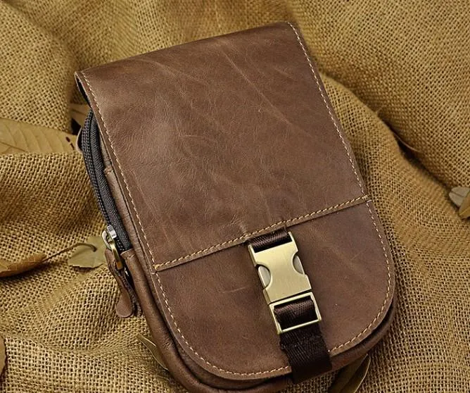 Small Mens Leather Belt Pouch Holster Belt Cases Cell Phone Waist Pouch for Men