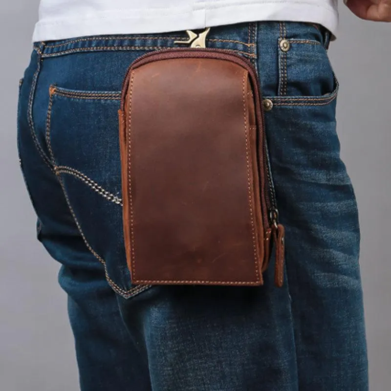 Small Mens Leather CELL PHONE HOLSTER Belt Bag Belt Pouch Waist Bag For Men