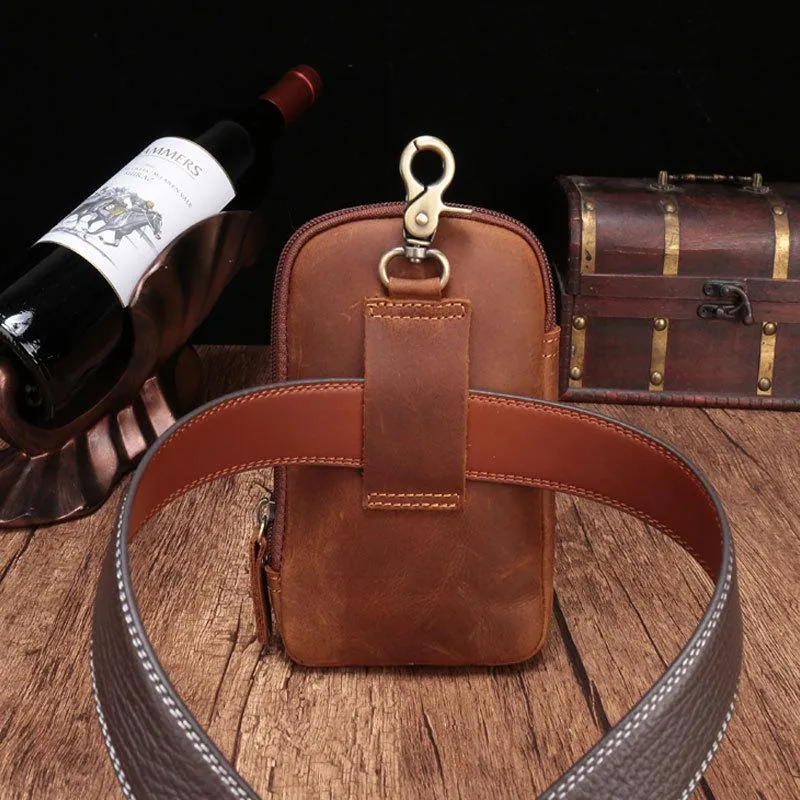 Small Mens Leather CELL PHONE HOLSTER Belt Bag Belt Pouch Waist Bag For Men
