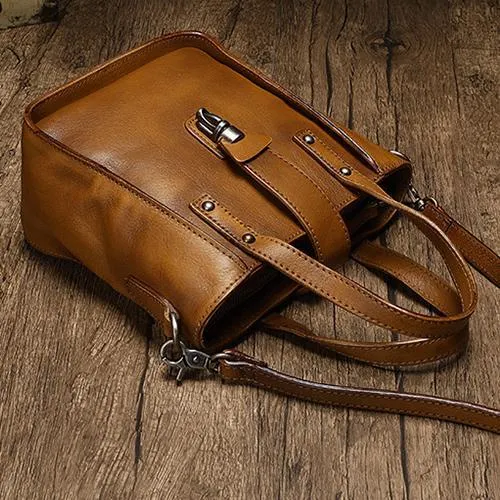 Small Vintage Brown Womens Leather Bucket Handbag Red Leather Bucket Shoulder Purse for Ladies
