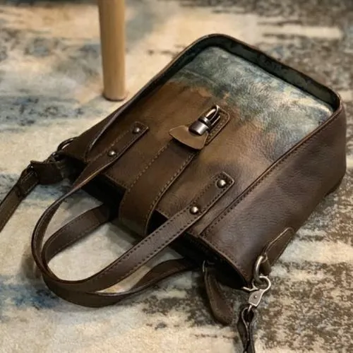 Small Vintage Brown Womens Leather Bucket Handbag Red Leather Bucket Shoulder Purse for Ladies