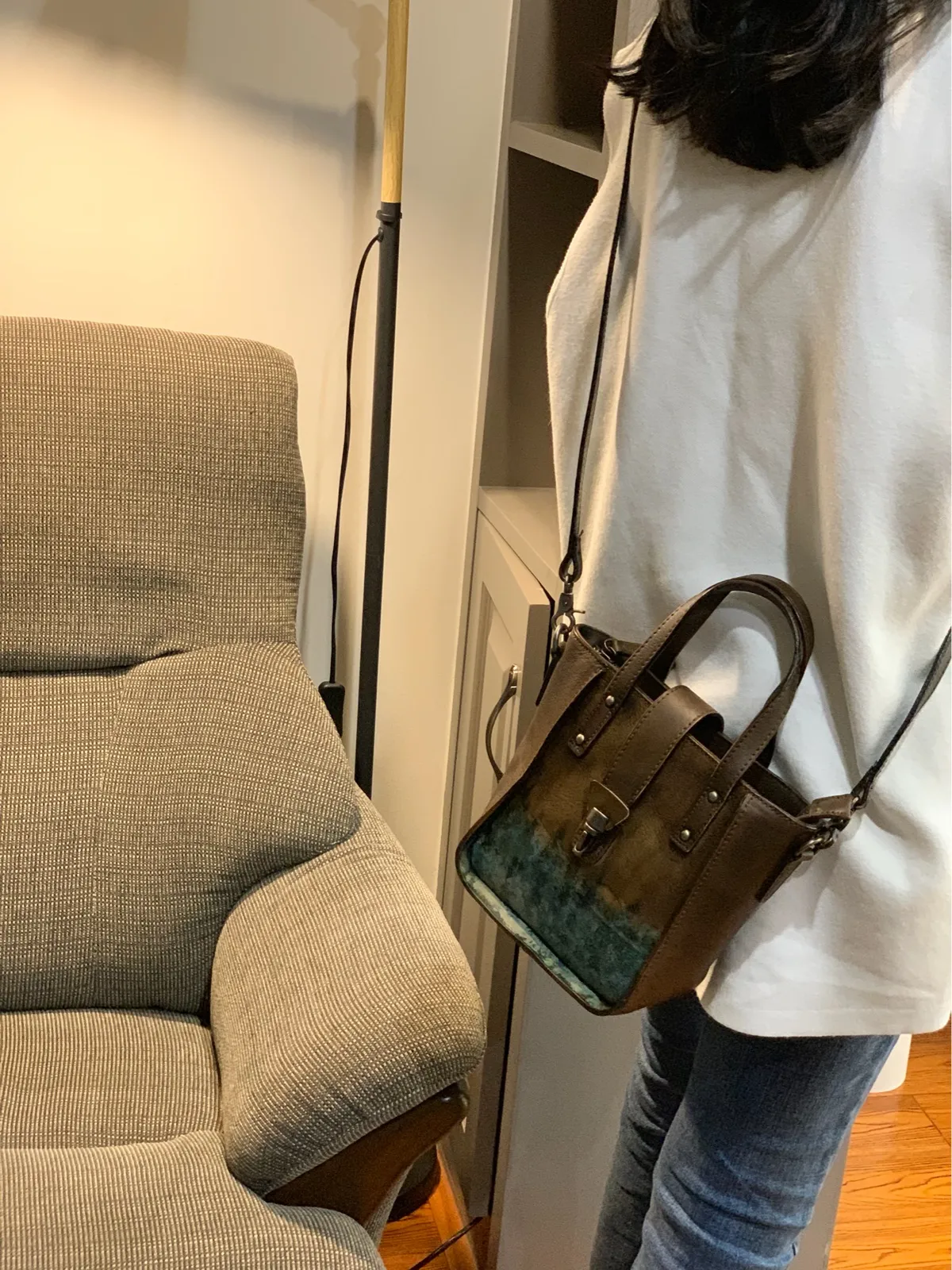 Small Vintage Brown Womens Leather Bucket Handbag Red Leather Bucket Shoulder Purse for Ladies