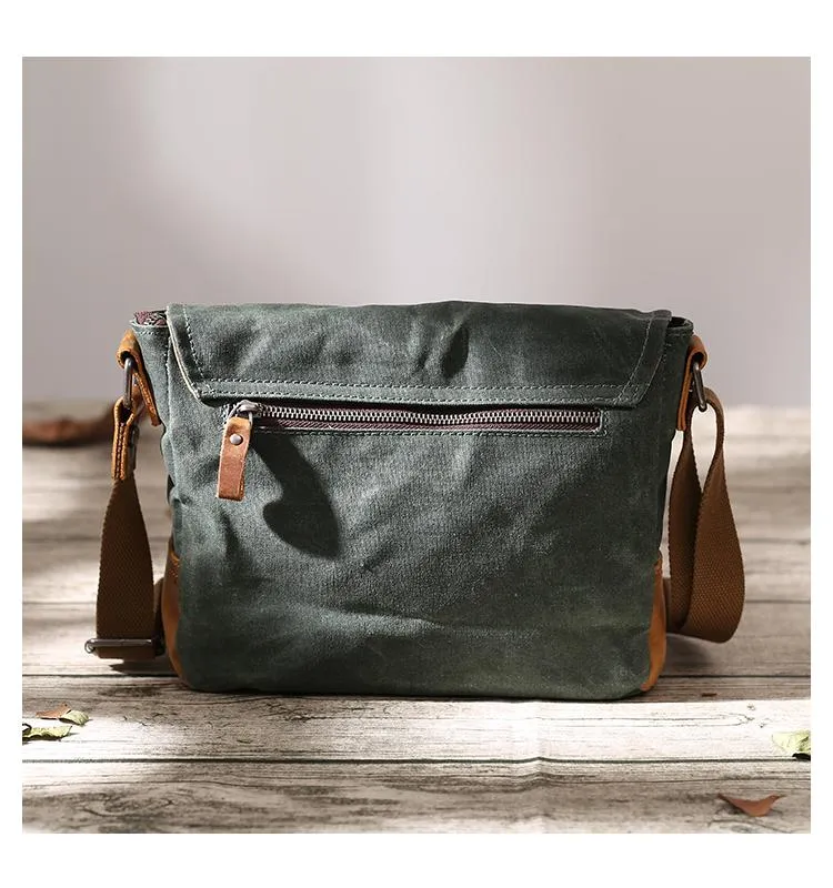 Small Waxed Canvas Crossbody Bag Mens Waterproof Camera Bag Green Side Bag Courier Bag Canvas Messenger Bag for Men