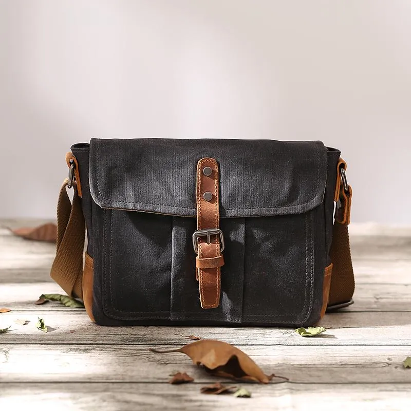 Small Waxed Canvas Crossbody Bag Mens Waterproof Camera Bag Green Side Bag Courier Bag Canvas Messenger Bag for Men