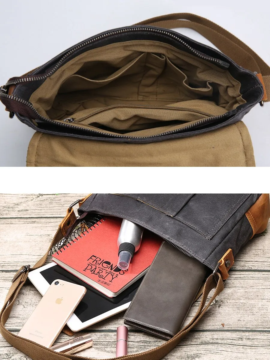Small Waxed Canvas Crossbody Bag Mens Waterproof Camera Bag Green Side Bag Courier Bag Canvas Messenger Bag for Men