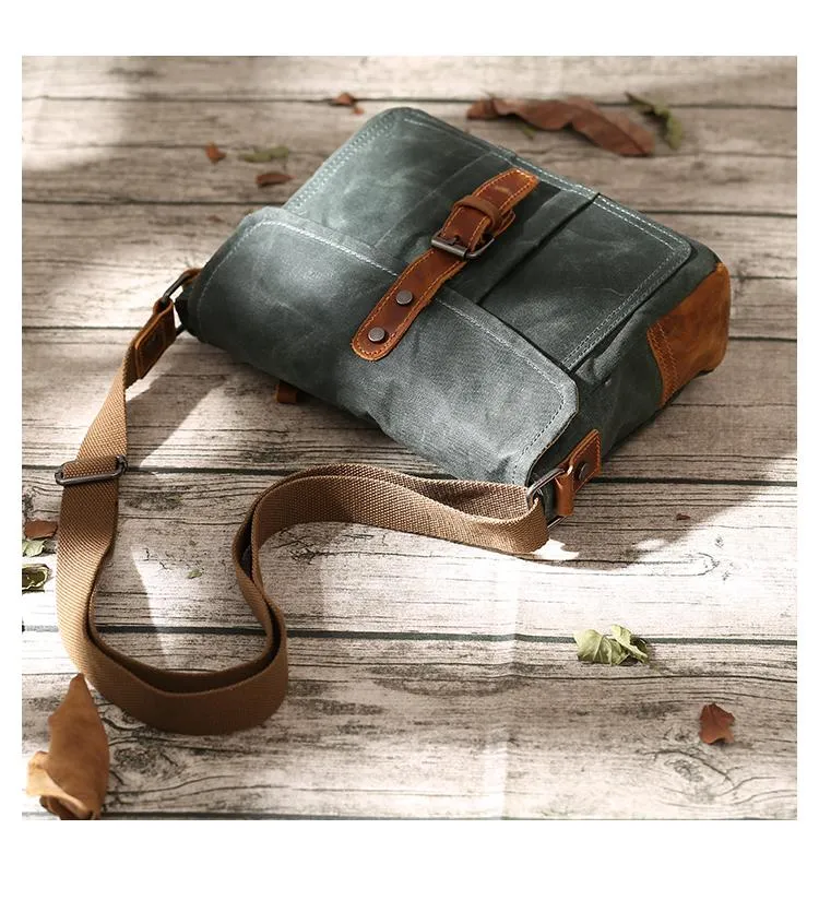 Small Waxed Canvas Crossbody Bag Mens Waterproof Camera Bag Green Side Bag Courier Bag Canvas Messenger Bag for Men