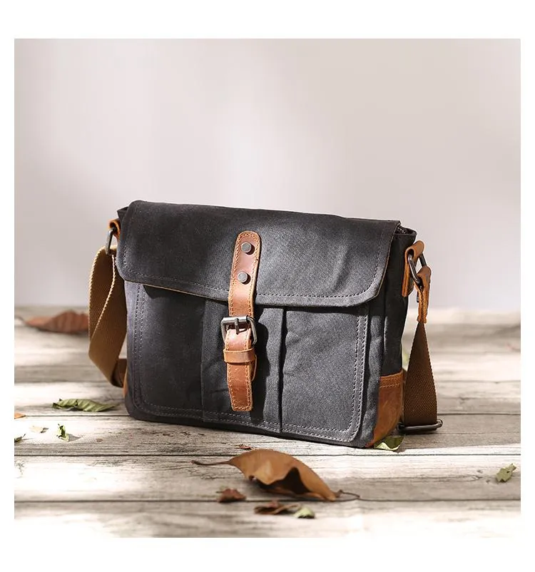 Small Waxed Canvas Crossbody Bag Mens Waterproof Camera Bag Green Side Bag Courier Bag Canvas Messenger Bag for Men