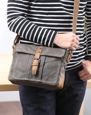 Small Waxed Canvas Crossbody Bag Mens Waterproof Camera Bag Green Side Bag Courier Bag Canvas Messenger Bag for Men