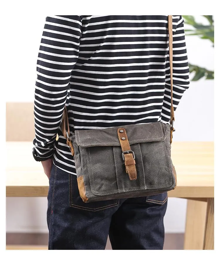 Small Waxed Canvas Crossbody Bag Mens Waterproof Camera Bag Green Side Bag Courier Bag Canvas Messenger Bag for Men