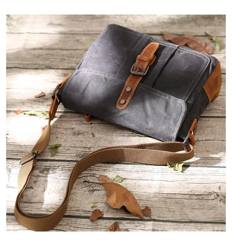 Small Waxed Canvas Crossbody Bag Mens Waterproof Camera Bag Green Side Bag Courier Bag Canvas Messenger Bag for Men
