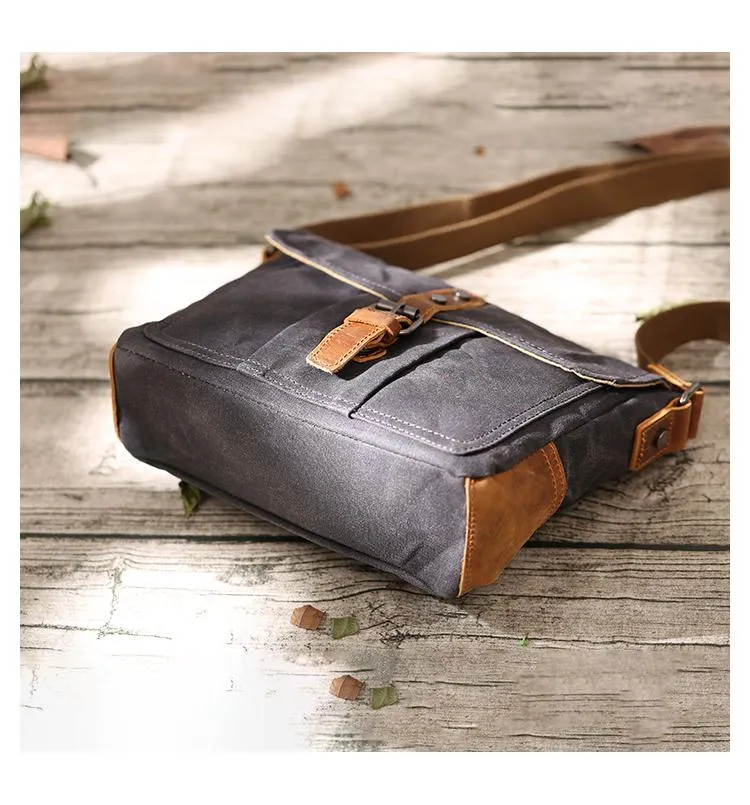 Small Waxed Canvas Crossbody Bag Mens Waterproof Camera Bag Green Side Bag Courier Bag Canvas Messenger Bag for Men