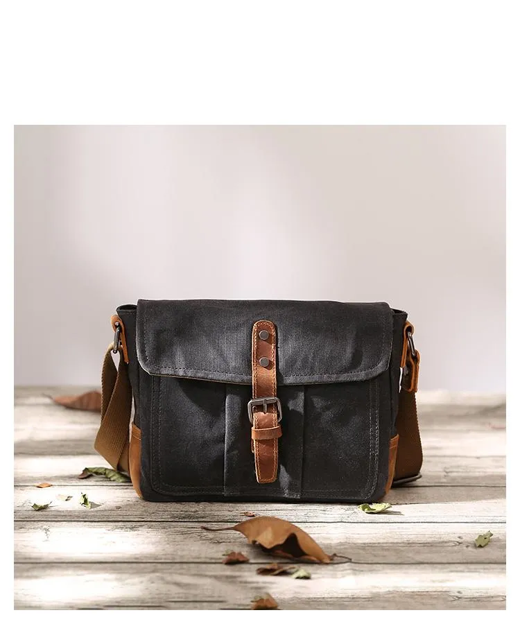 Small Waxed Canvas Crossbody Bag Mens Waterproof Camera Bag Green Side Bag Courier Bag Canvas Messenger Bag for Men