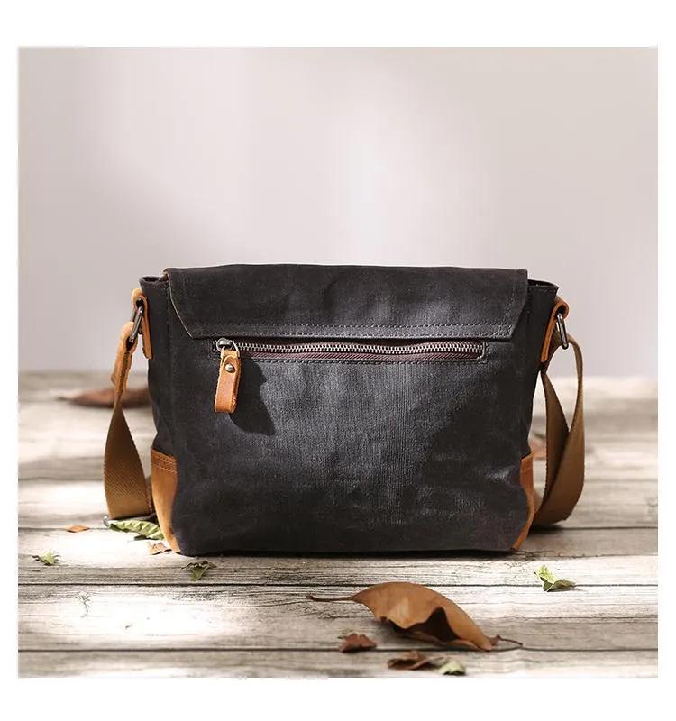 Small Waxed Canvas Crossbody Bag Mens Waterproof Camera Bag Green Side Bag Courier Bag Canvas Messenger Bag for Men