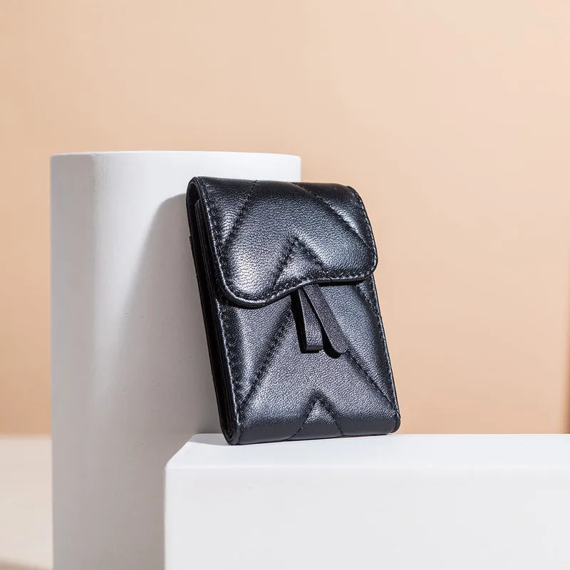 Small Women Green Leather Card Holder Small Card Wallet Sheepskin Card Holder Credit Card Holder For Women