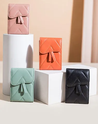 Small Women Orange Leather Card Holder Small Card Wallet Sheepskin Card Holder Credit Card Holder For Women