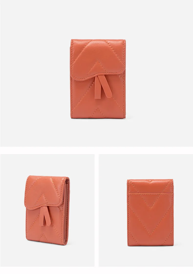 Small Women Orange Leather Card Holder Small Card Wallet Sheepskin Card Holder Credit Card Holder For Women