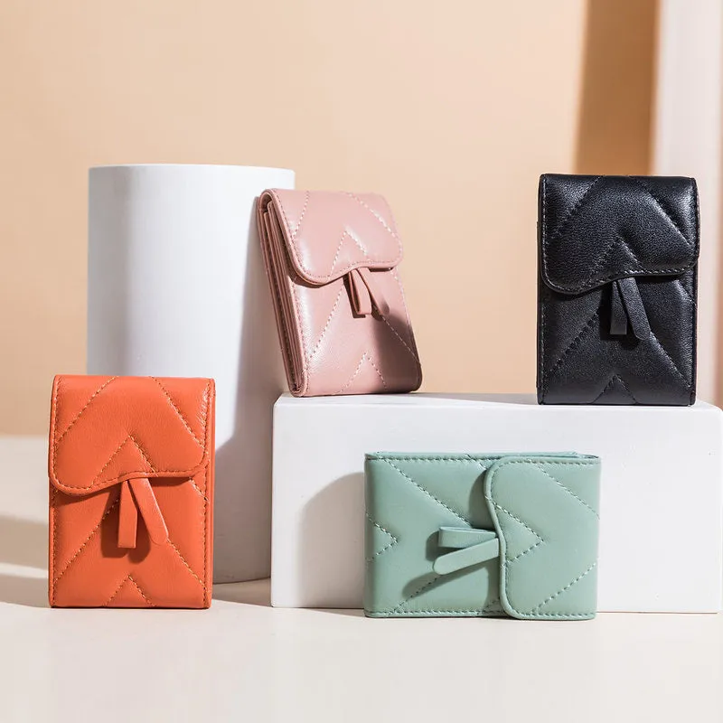 Small Women Orange Leather Card Holder Small Card Wallet Sheepskin Card Holder Credit Card Holder For Women