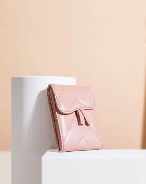 Small Women Pink Leather Card Holder Small Card Wallet Sheepskin Card Holder Credit Card Holder For Women