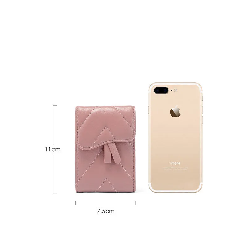 Small Women Pink Leather Card Holder Small Card Wallet Sheepskin Card Holder Credit Card Holder For Women